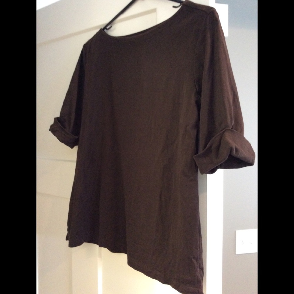 Karen Scott Brown Roll-Sleeve Tunic Top
